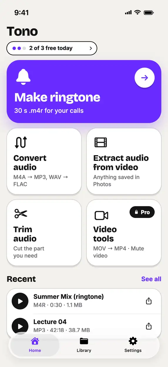 Tono app screen